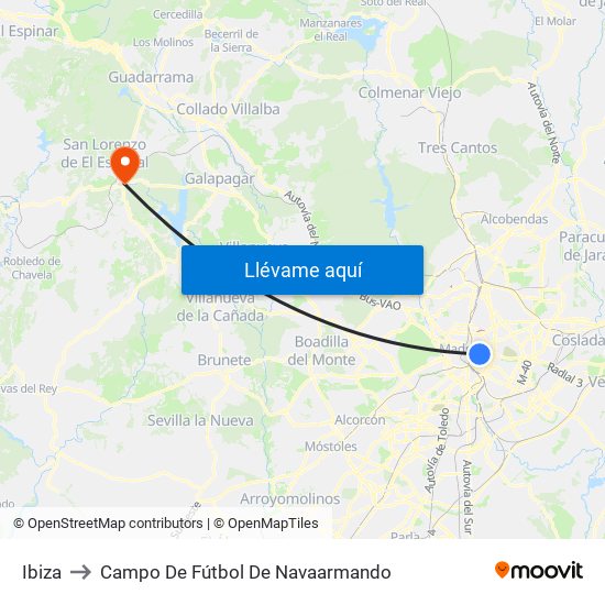 Ibiza to Campo De Fútbol De Navaarmando map