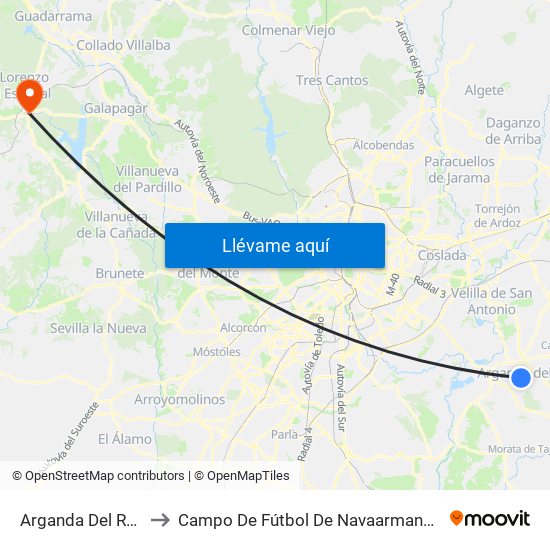 Arganda Del Rey to Campo De Fútbol De Navaarmando map