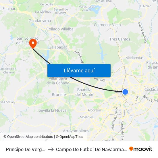 Príncipe De Vergara to Campo De Fútbol De Navaarmando map