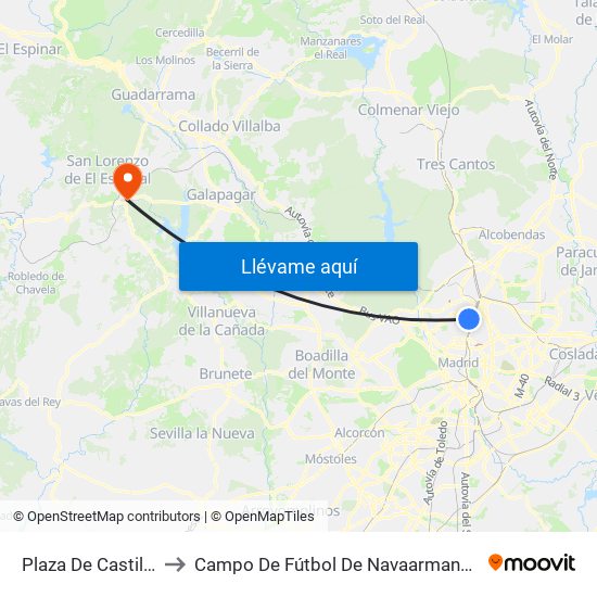 Plaza De Castilla to Campo De Fútbol De Navaarmando map