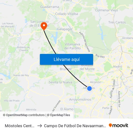 Móstoles Central to Campo De Fútbol De Navaarmando map