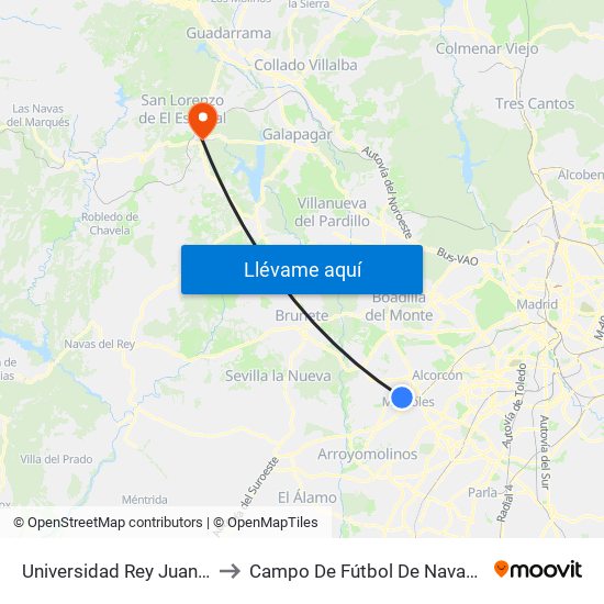 Universidad Rey Juan Carlos to Campo De Fútbol De Navaarmando map