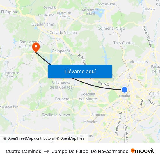 Cuatro Caminos to Campo De Fútbol De Navaarmando map