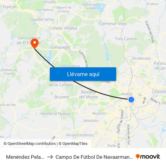 Menéndez Pelayo to Campo De Fútbol De Navaarmando map