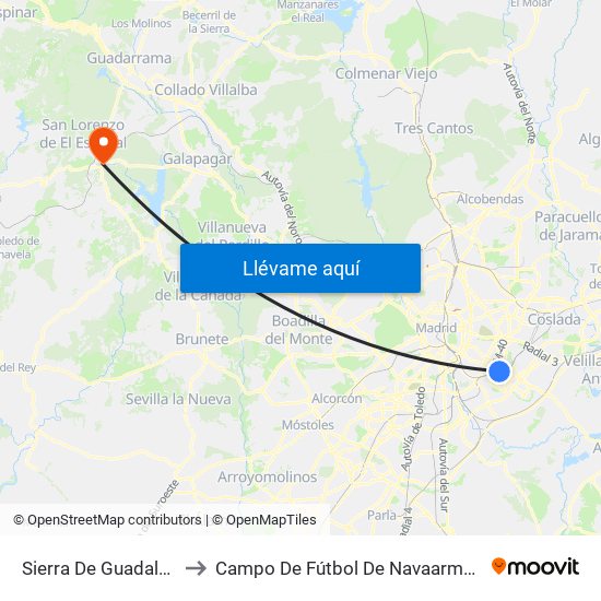 Sierra De Guadalupe to Campo De Fútbol De Navaarmando map