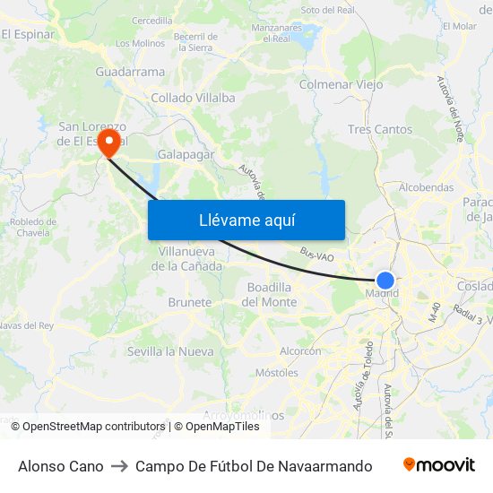 Alonso Cano to Campo De Fútbol De Navaarmando map