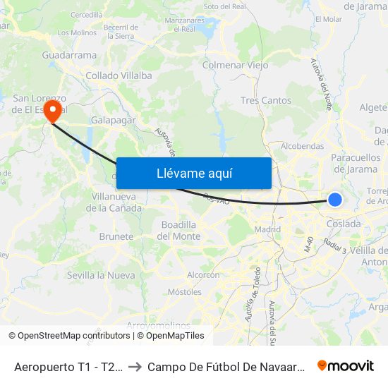 Aeropuerto T1 - T2 - T3 to Campo De Fútbol De Navaarmando map