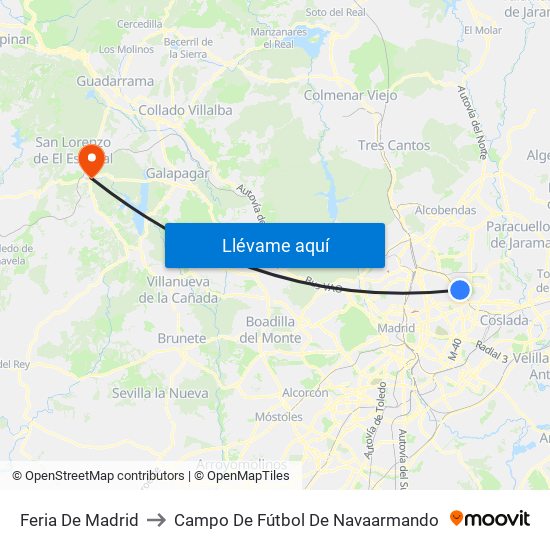 Feria De Madrid to Campo De Fútbol De Navaarmando map