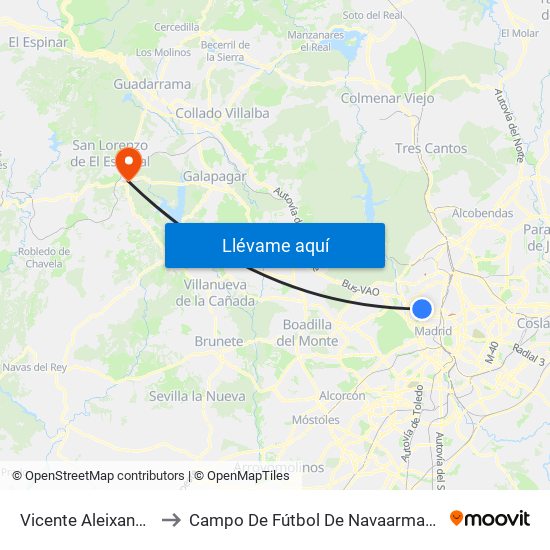 Vicente Aleixandre to Campo De Fútbol De Navaarmando map