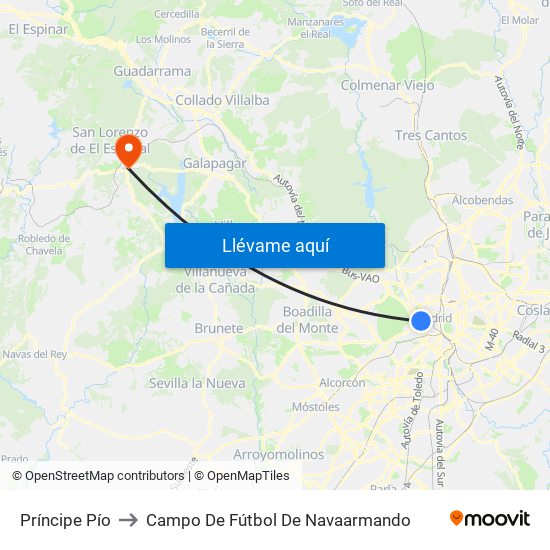 Príncipe Pío to Campo De Fútbol De Navaarmando map