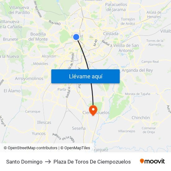 Santo Domingo to Plaza De Toros De Ciempozuelos map