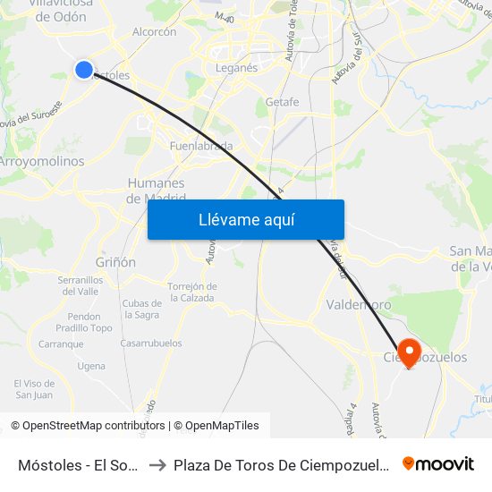 Móstoles - El Soto to Plaza De Toros De Ciempozuelos map