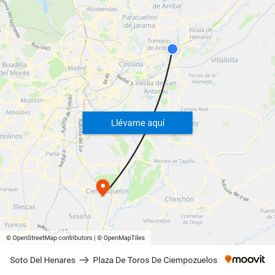Soto Del Henares to Plaza De Toros De Ciempozuelos map