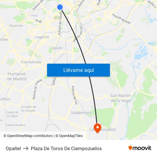 Opañel to Plaza De Toros De Ciempozuelos map