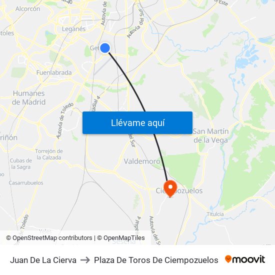 Juan De La Cierva to Plaza De Toros De Ciempozuelos map