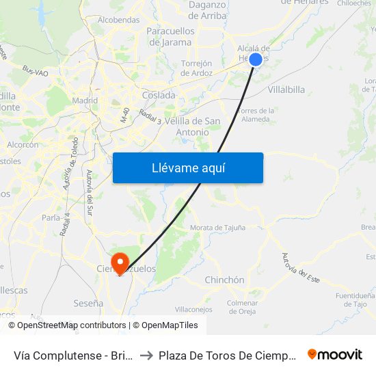 Vía Complutense - Brihuega to Plaza De Toros De Ciempozuelos map