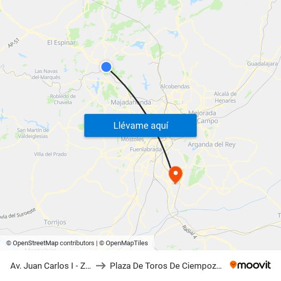 Av. Juan Carlos I - Zoco to Plaza De Toros De Ciempozuelos map
