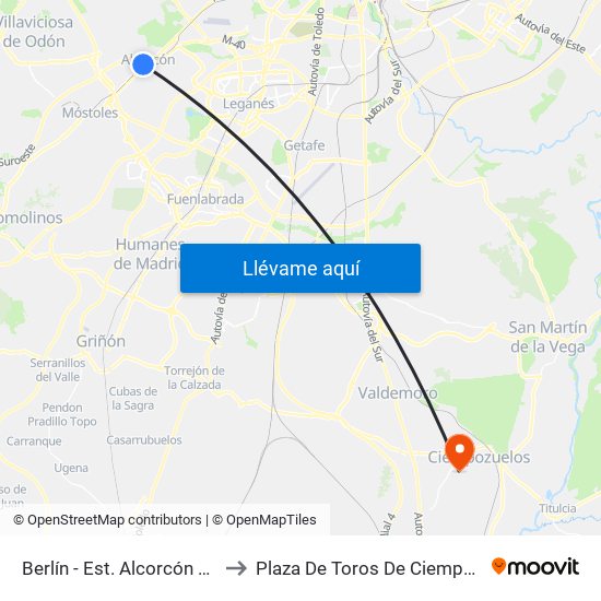 Berlín - Est. Alcorcón Central to Plaza De Toros De Ciempozuelos map