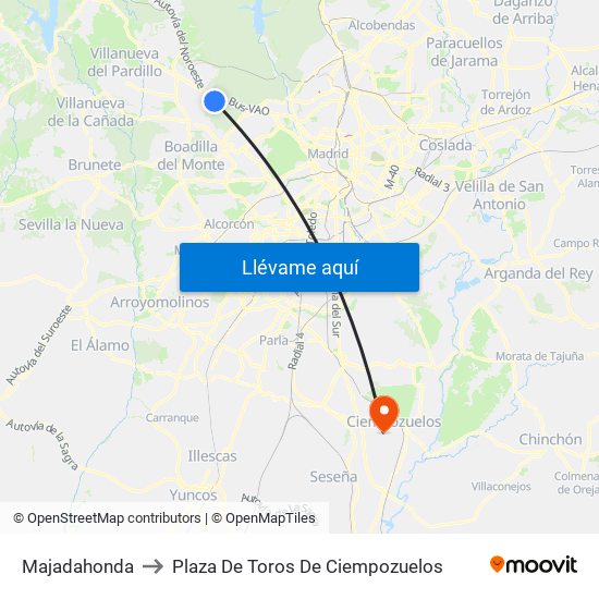 Majadahonda to Plaza De Toros De Ciempozuelos map