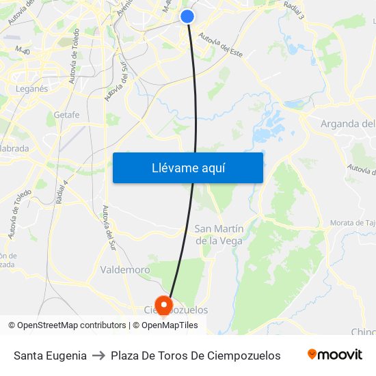 Santa Eugenia to Plaza De Toros De Ciempozuelos map