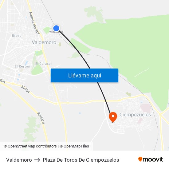 Valdemoro to Plaza De Toros De Ciempozuelos map