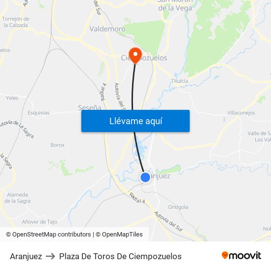 Aranjuez to Plaza De Toros De Ciempozuelos map