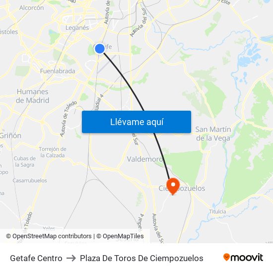 Getafe Centro to Plaza De Toros De Ciempozuelos map