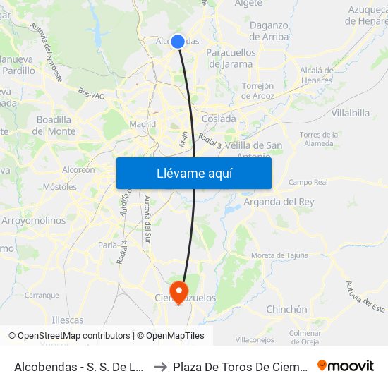 Alcobendas - S. S. De Los Reyes to Plaza De Toros De Ciempozuelos map