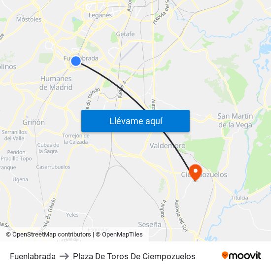 Fuenlabrada to Plaza De Toros De Ciempozuelos map