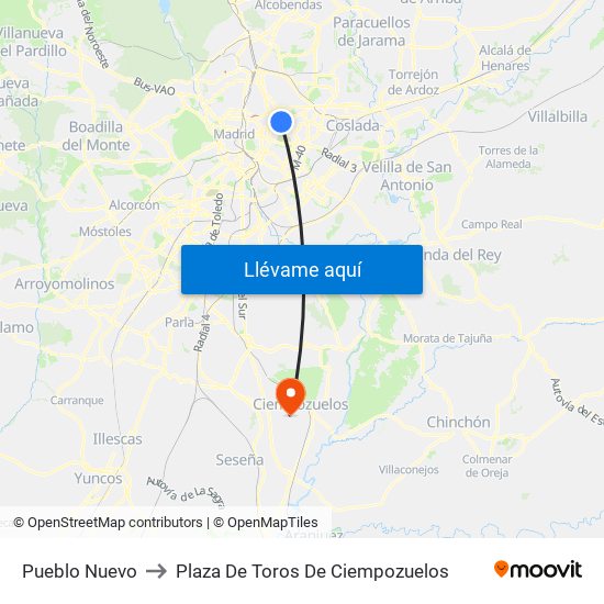 Pueblo Nuevo to Plaza De Toros De Ciempozuelos map