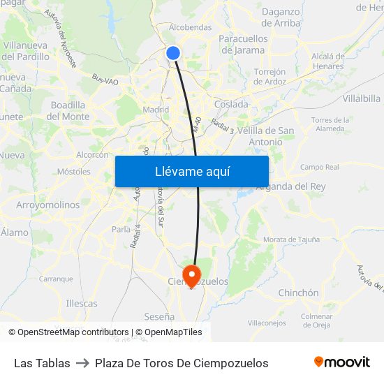 Las Tablas to Plaza De Toros De Ciempozuelos map