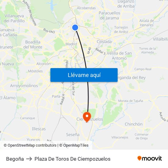 Begoña to Plaza De Toros De Ciempozuelos map