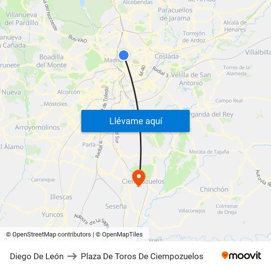 Diego De León to Plaza De Toros De Ciempozuelos map