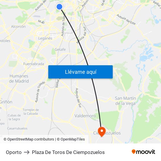 Oporto to Plaza De Toros De Ciempozuelos map