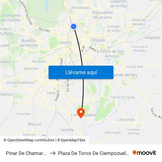 Pinar De Chamartín to Plaza De Toros De Ciempozuelos map