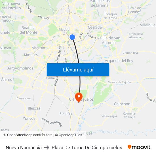 Nueva Numancia to Plaza De Toros De Ciempozuelos map