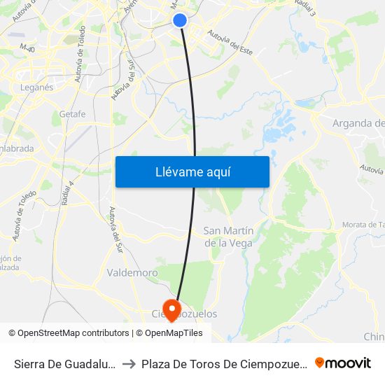 Sierra De Guadalupe to Plaza De Toros De Ciempozuelos map