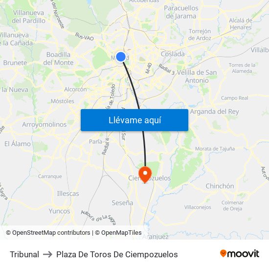Tribunal to Plaza De Toros De Ciempozuelos map