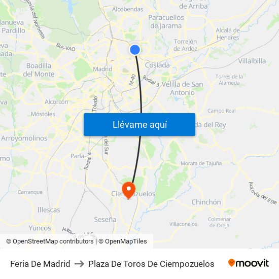 Feria De Madrid to Plaza De Toros De Ciempozuelos map