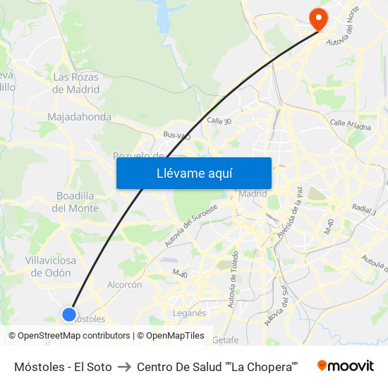 Móstoles - El Soto to Centro De Salud ""La Chopera"" map