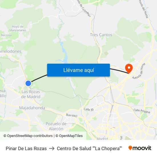 Pinar De Las Rozas to Centro De Salud ""La Chopera"" map