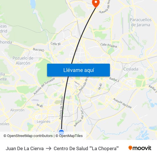 Juan De La Cierva to Centro De Salud ""La Chopera"" map