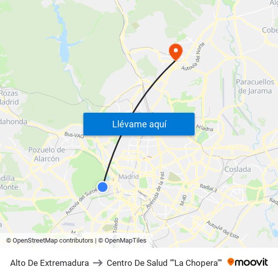 Alto De Extremadura to Centro De Salud ""La Chopera"" map