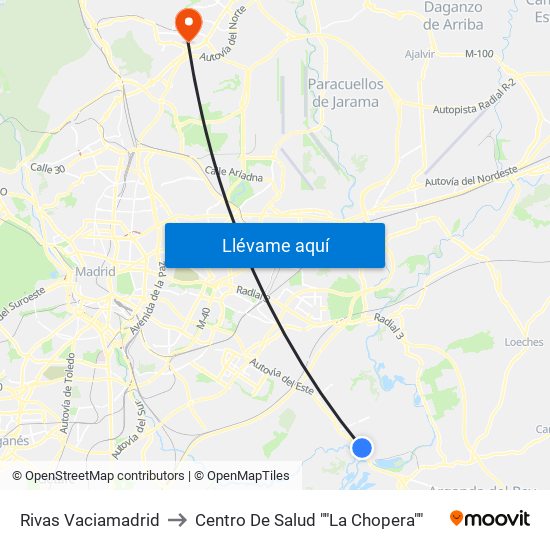 Rivas Vaciamadrid to Centro De Salud ""La Chopera"" map