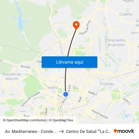 Av. Mediterráneo - Conde De Casal to Centro De Salud ""La Chopera"" map
