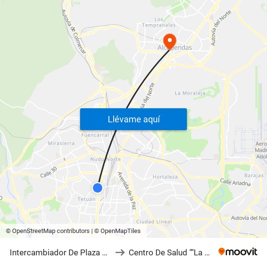 Intercambiador De Plaza De Castilla to Centro De Salud ""La Chopera"" map