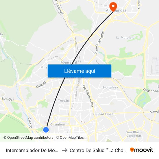Intercambiador De Moncloa to Centro De Salud ""La Chopera"" map
