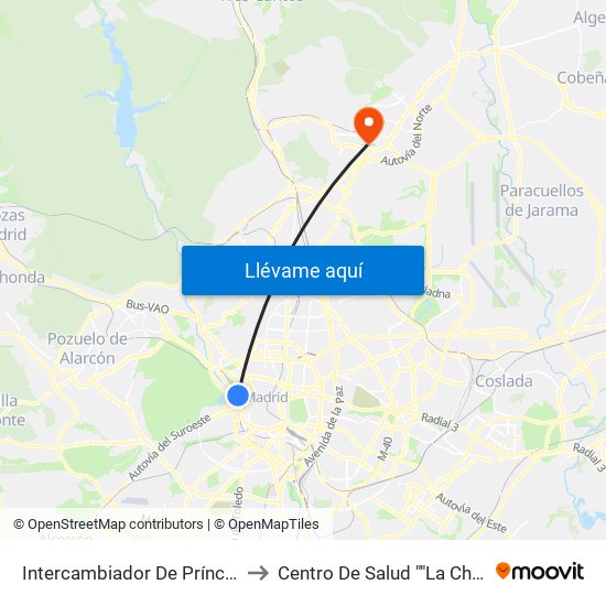 Intercambiador De Príncipe Pío to Centro De Salud ""La Chopera"" map