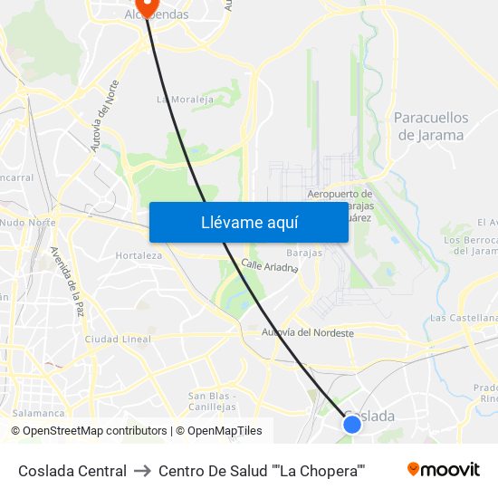 Coslada Central to Centro De Salud ""La Chopera"" map