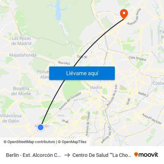 Berlín - Est. Alcorcón Central to Centro De Salud ""La Chopera"" map